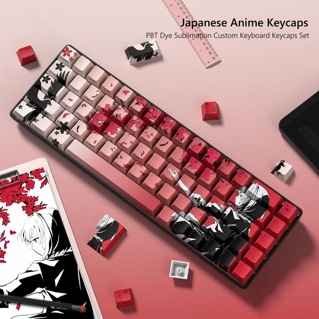 Alt view image 7 of 10 - Japanese Anime Keycaps 60 65 75 100 Percent,Cherry Keycaps130 Keys PBT Dye Sublimation Custom Keycaps Set for Mechanical Keyboard 61/64/75/84/87/104/108 Layout with Key Puller (Red)