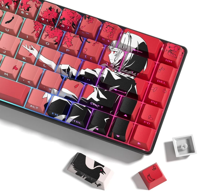 Alt view image 6 of 10 - Japanese Anime Keycaps 60 65 75 100 Percent,Cherry Keycaps130 Keys PBT Dye Sublimation Custom Keycaps Set for Mechanical Keyboard 61/64/75/84/87/104/108 Layout with Key Puller (Red)
