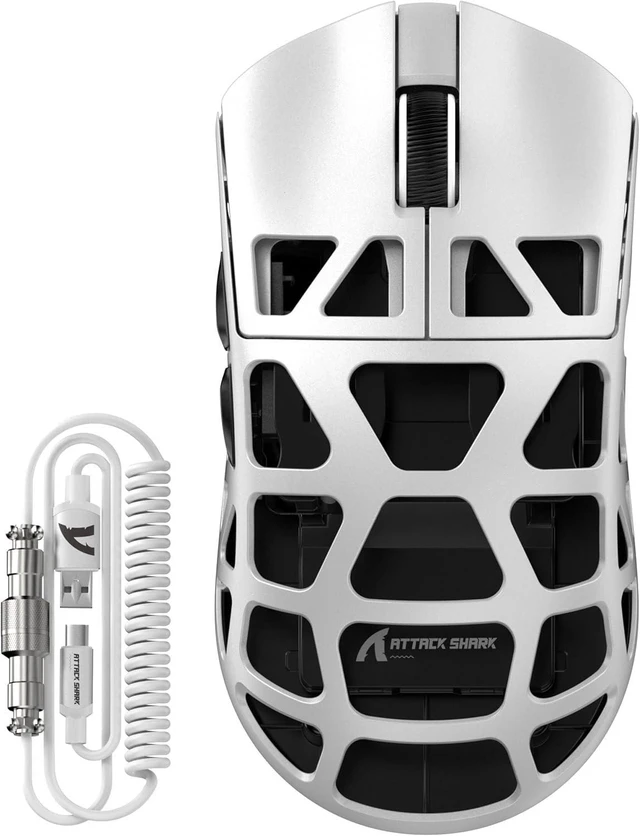 Alt view image 8 of 14 - FELICON x Attack Shark R3 Wireless Gaming Mouse,PAW3395 26K DPI 8KHz Polling Rate,Magnesium Alloy 46g Ultralight,Programmable Tri-Mode BT/2.4G/Wired Computer Mice with Coiled Cable-White