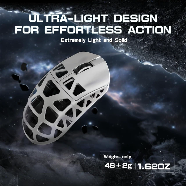 Alt view image 10 of 14 - FELICON x Attack Shark R3 Wireless Gaming Mouse,PAW3395 26K DPI 8KHz Polling Rate,Magnesium Alloy 46g Ultralight,Programmable Tri-Mode BT/2.4G/Wired Computer Mice with Coiled Cable-White