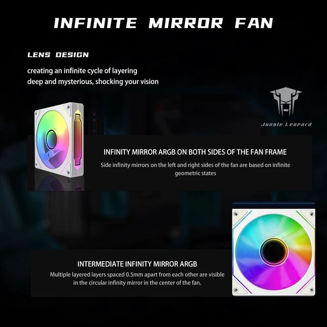 Alt view image 7 of 10 - Jungle Leopard Prism4 Pro X3 120mm ARGB Reverse Case Fans,Infinity Mirror RGB Light Effect 5V 3PIN Motherboard Light Sync 800~1800RPM PWM PC Fan Suitable for Computer Case(Triple Pack White)
