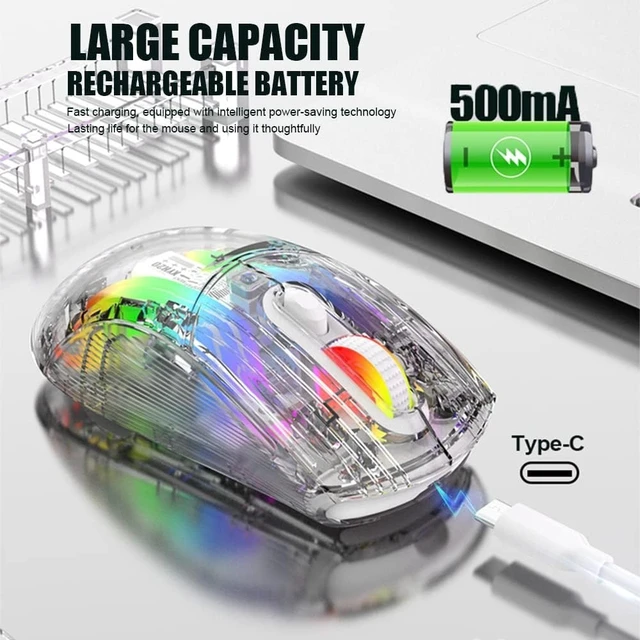 Alt view image 10 of 14 - Bluetooth Wireless Mouse, Transparent RGB Mechanical Dual Mode Gaming Mouse, A Must-Have Cool USB Computer Mouse for Gaming and Esports