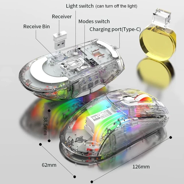 Alt view image 14 of 14 - Bluetooth Wireless Mouse, Transparent RGB Mechanical Dual Mode Gaming Mouse, A Must-Have Cool USB Computer Mouse for Gaming and Esports