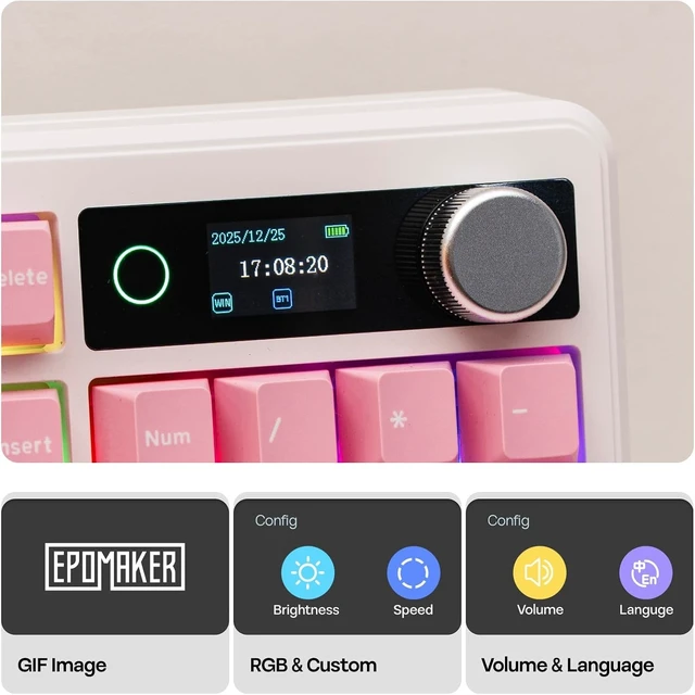 Alt view image 10 of 14 - EPOMAKER TH99 PRO 96% Mechanical Keyboard with Screen & Knob, 10000mAh, 2.4Ghz/BT, Hot Swap, Custom Driver, RGB Backlight, PBT Keycap, Wireless Gaming Keyboard for PC/Mac (Pink, Creamy Jade)