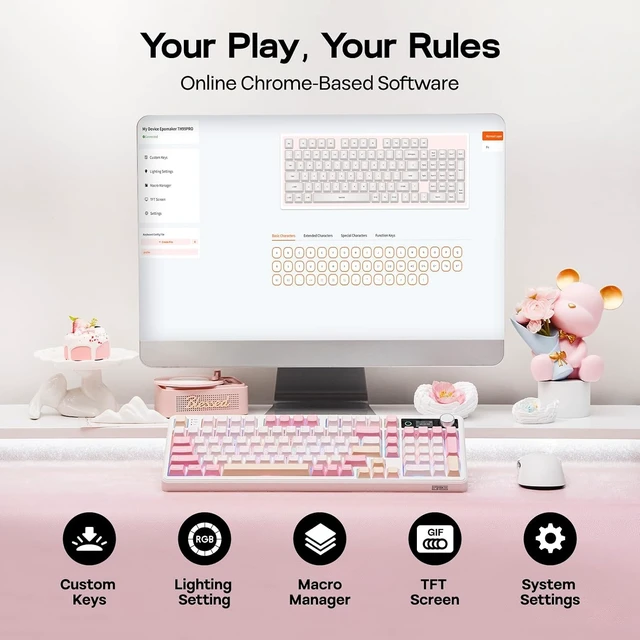 Alt view image 14 of 14 - EPOMAKER TH99 PRO 96% Mechanical Keyboard with Screen & Knob, 10000mAh, 2.4Ghz/BT, Hot Swap, Custom Driver, RGB Backlight, PBT Keycap, Wireless Gaming Keyboard for PC/Mac (Pink, Creamy Jade)