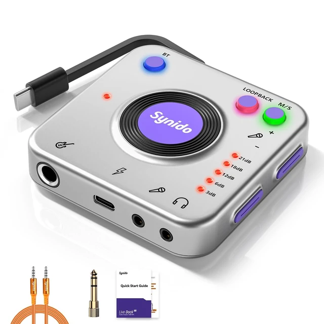 Alt view image 8 of 14 - Portable Guitar Audio Interface, 24-bit/96kHZ Audio Adapter with USB-C, Inst./Headphone Ports for Live Streaming, for DJ Set Audio Recording, for iPhone/iPad/Android/Mac/PC/Laptop, (A20)