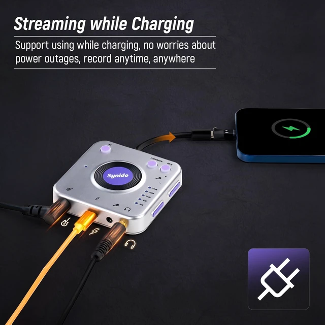 Alt view image 12 of 14 - Portable Guitar Audio Interface, 24-bit/96kHZ Audio Adapter with USB-C, Inst./Headphone Ports for Live Streaming, for DJ Set Audio Recording, for iPhone/iPad/Android/Mac/PC/Laptop, (A20)