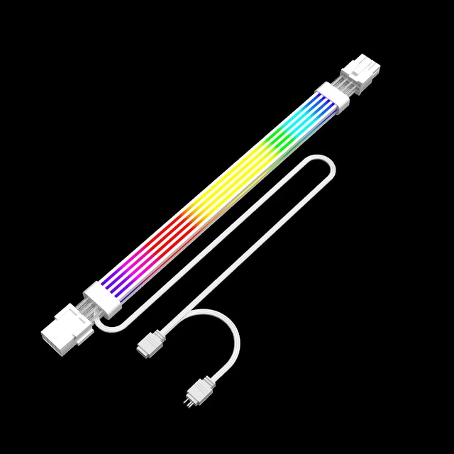 Alt view image 9 of 14 - 8 Pin RGB GPU Cable,RGB PSU Cables Extension - Addressable 5V3Pin ARGB PC Case Decor for RTX 3060 4060 4070 Radeon RX 6600 580 Graphics Card Power Supply White