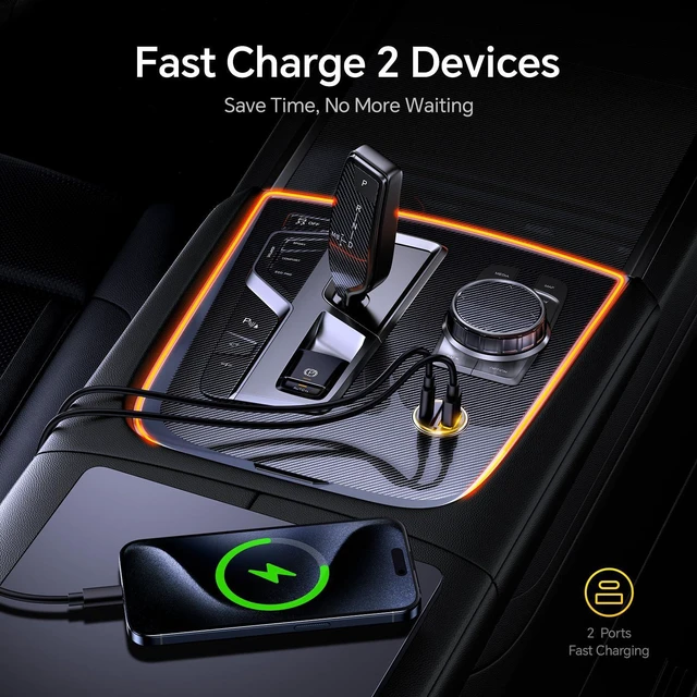 Alt view image 12 of 14 - USB C Car Charger, PD 45W&QC 30W 2 Port Type-C Fast Charging Car Charger Lighter for MacBook Pro/Air, iPhone 17/16 /15Series, Galaxy S24 / S23, iPad Pro, AirPods and More