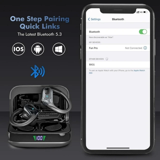 Alt view image 11 of 14 - Wireless Earbuds, Sports Bluetooth Headphones, 75Hrs Playtime Ear Buds with LED Power Display, Noise Canceling Headset, IPX7 Waterproof Earphones for Workout/Running