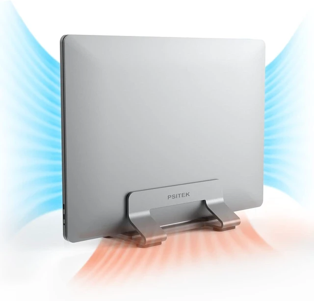 Alt view image 11 of 12 - Aluminum Vertical Laptop Stand Dock Holder Adjustable Slot Width 12-42mm Space-Saving Upright Storage for MacBook and Laptops