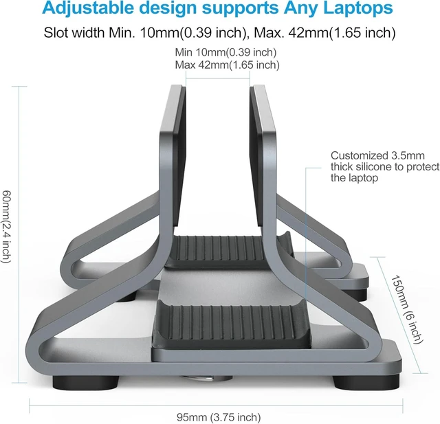 Alt view image 10 of 12 - Aluminum Vertical Laptop Stand Dock Holder Adjustable Slot Width 12-42mm Space-Saving Upright Storage for MacBook and Laptops