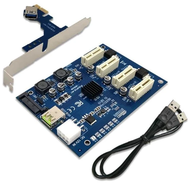 Alt view image 2 of 2 - PCIE 1 to 4 Port 1X Adapter Board PCI Express Multiplier Riser Card PCI-E 16X Riser GPU Graphics Adapter for Mining