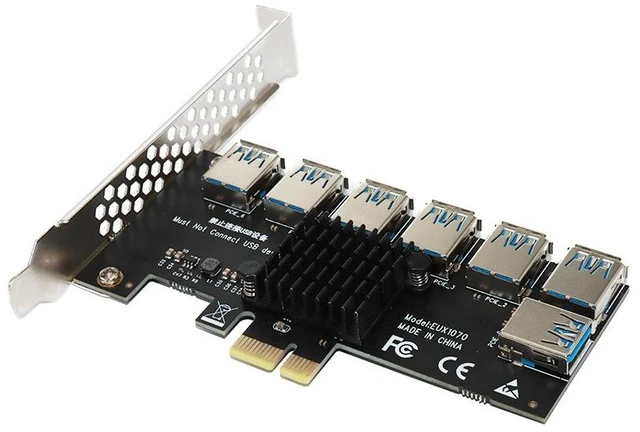 Alt view image 12 of 14 - Weastlinks PCIE 1 To 7 Riser PCIE Port Multiplier USB3.0 Riser PCI Express X16 Adapter PCI-E 1X To 16X Card Riser For Video Card BTC Mining