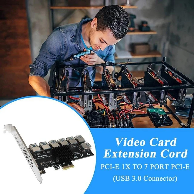 Alt view image 14 of 14 - Weastlinks PCIE 1 To 7 Riser PCIE Port Multiplier USB3.0 Riser PCI Express X16 Adapter PCI-E 1X To 16X Card Riser For Video Card BTC Mining
