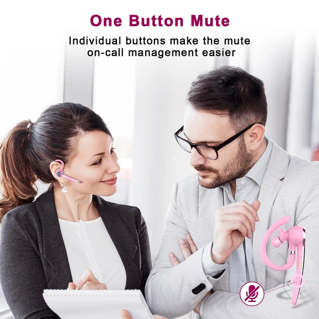 Alt view image 13 of 14 - HEIBAS Bluetooth Headset, Wireless Bluetooth Earpiece with 500mAh Charging Case 72 Hours Talking Time Built-in Microphone for iOS Android Cell Phone, V5.1 Hand-Free Headphones for Trucker, Office-Pink