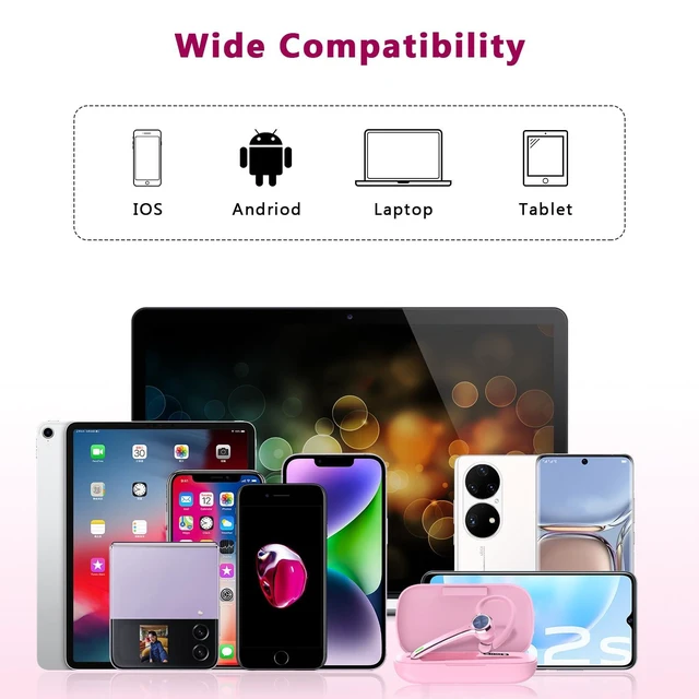 Alt view image 14 of 14 - HEIBAS Bluetooth Headset, Wireless Bluetooth Earpiece with 500mAh Charging Case 72 Hours Talking Time Built-in Microphone for iOS Android Cell Phone, V5.1 Hand-Free Headphones for Trucker, Office-Pink