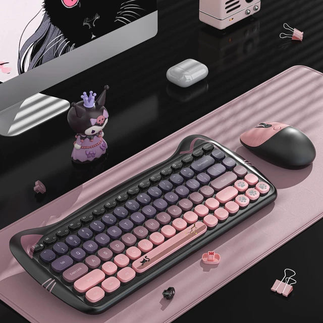 Alt view image 7 of 10 - Cute Cat 2.4G USB Wireless Keyboard and Mouse Combo, Silent Keys, Candy Colors, Compatible with Notebook, PC (BlackPink-84Keys)