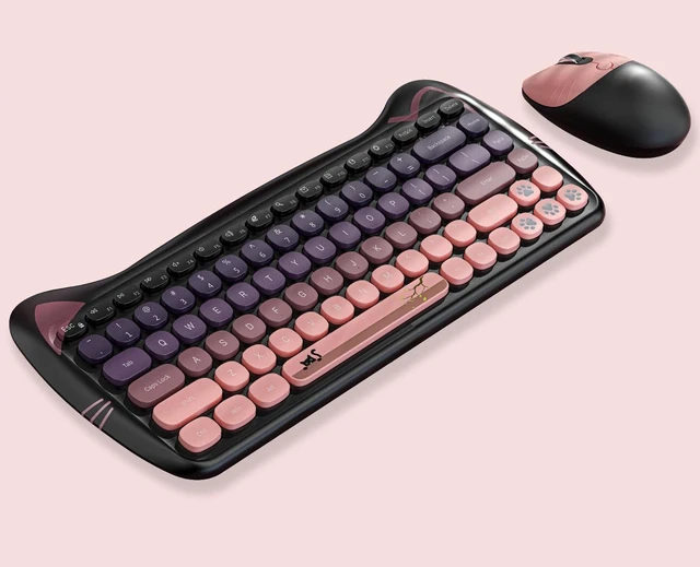 Alt view image 10 of 10 - Cute Cat 2.4G USB Wireless Keyboard and Mouse Combo, Silent Keys, Candy Colors, Compatible with Notebook, PC (BlackPink-84Keys)