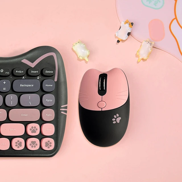 Alt view image 9 of 10 - Cute Cat 2.4G USB Wireless Keyboard and Mouse Combo, Silent Keys, Candy Colors, Compatible with Notebook, PC (BlackPink-84Keys)