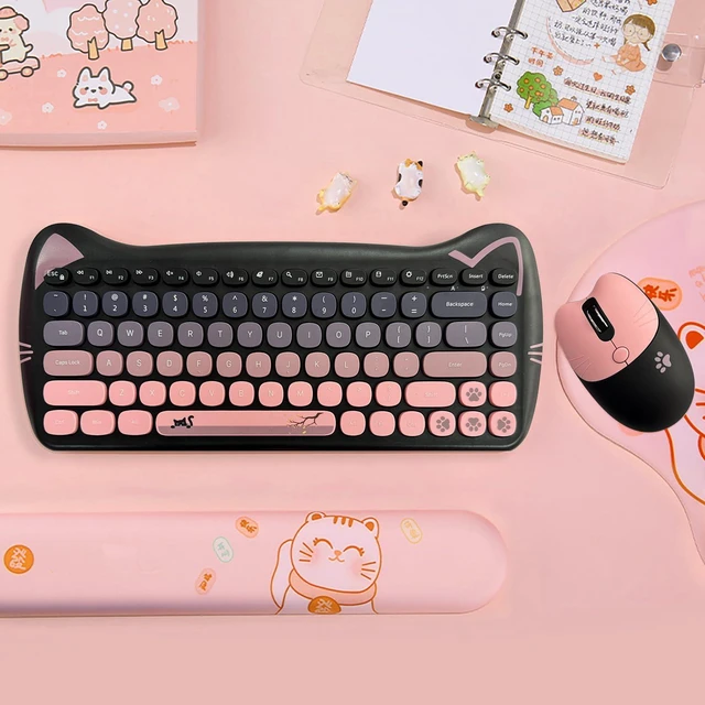 Alt view image 8 of 10 - Cute Cat 2.4G USB Wireless Keyboard and Mouse Combo, Silent Keys, Candy Colors, Compatible with Notebook, PC (BlackPink-84Keys)