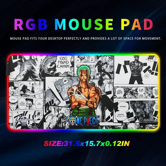Alt view image 7 of 10 - SIASYDF RGB Zoro Mouse Pad, Extended Large Anime LED Mousepad for Home Office, Light Up Gaming Desk Mat for Computer Keyboard and Laptop, 31.5x15.7x0.12inch