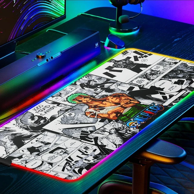 Alt view image 8 of 10 - SIASYDF RGB Zoro Mouse Pad, Extended Large Anime LED Mousepad for Home Office, Light Up Gaming Desk Mat for Computer Keyboard and Laptop, 31.5x15.7x0.12inch