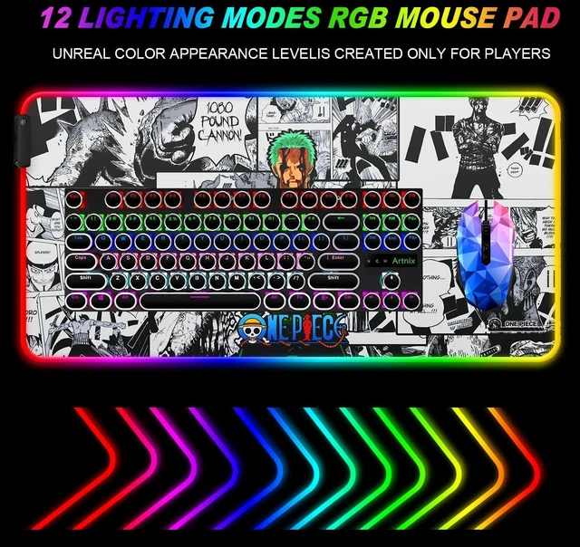 Alt view image 9 of 10 - SIASYDF RGB Zoro Mouse Pad, Extended Large Anime LED Mousepad for Home Office, Light Up Gaming Desk Mat for Computer Keyboard and Laptop, 31.5x15.7x0.12inch