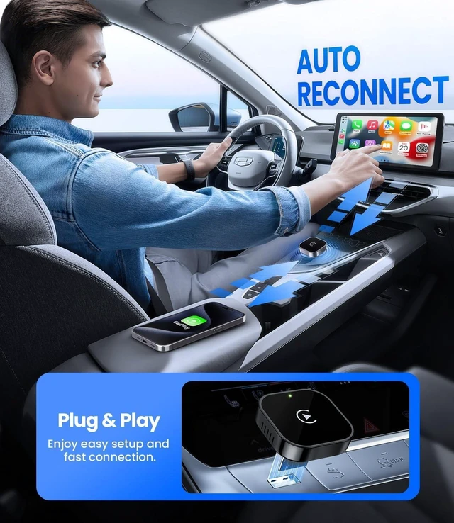 Alt view image 8 of 12 - Teeran Wireless CarPlay Adapter for iPhone (2026 Upgraded), Mini Plug & Play for Cars with Factory Wired Apple CarPlay, Fast & Stable Connection, Easy Setup, Wide Vehicle Compatibility USB & USB C