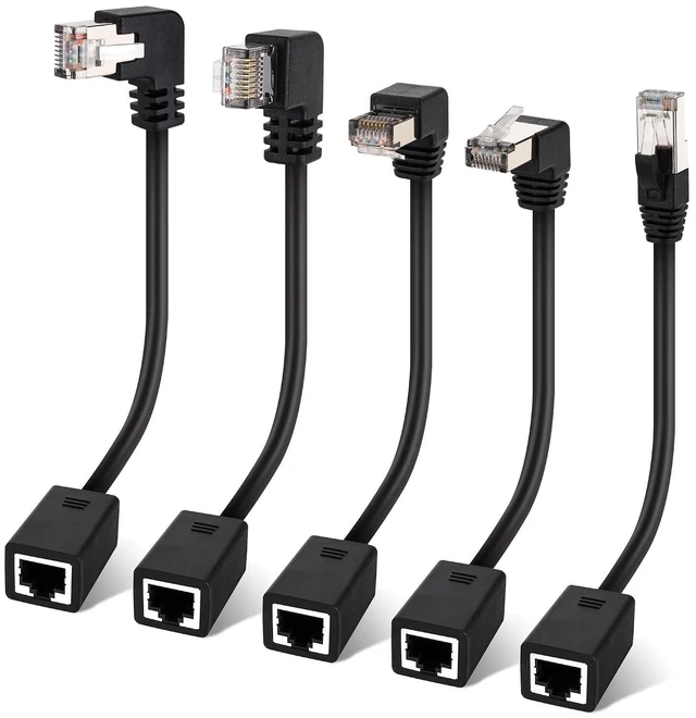 Alt view image 7 of 12 - Cat 6 Ethernet Extension Cable 5 PackMultiple AnglesUP/Down/Left/Right/Straight, Cat6 RJ45 Network LAN Patch Cord Adapter, FTP Shielded Male to Female Connector, Supports CAT5E/CAT5-0.6 Feet