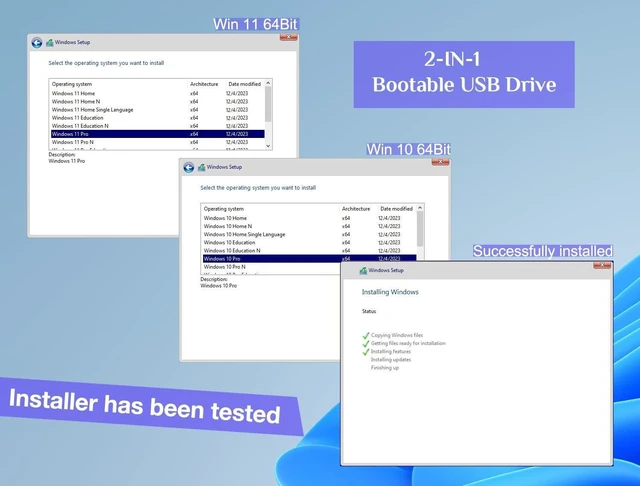 Alt view image 4 of 4 - 32GB - Bootable Windows 10&11 USB Driver 3.2Gen for Reinstall Windows Reset Password Network Drives (WiFi & LAN) Supported UEFI and Legacy Compatible All Brands