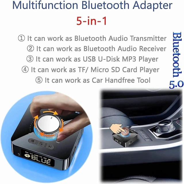 Alt view image 12 of 14 - Bluetooth 5.0 Audio Adapter, 5-in-1 Wireless Music Transmitter AUX Receiver USB TF Micro SD Card MP3 Player for TV CD PC Car Home Stereo to Wireless Wired Soundbar Headphones Speakers