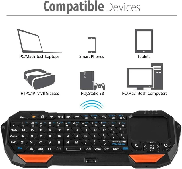 Alt view image 12 of 14 - Fosmon Mini Bluetooth Keyboard (QWERTY Keypad), Wireless Portable Lightweight with Built-In Touchpad, Compatible with Apple TV, PS4, HTPC/IPTVVR Glasses, Smartphones and more