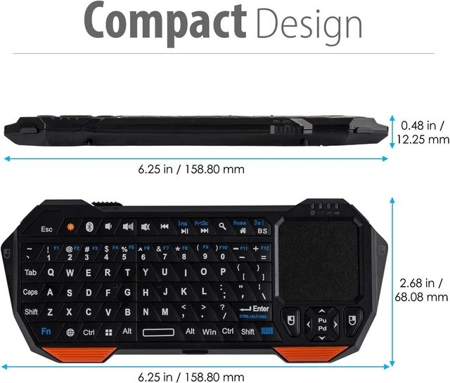 Alt view image 14 of 14 - Fosmon Mini Bluetooth Keyboard (QWERTY Keypad), Wireless Portable Lightweight with Built-In Touchpad, Compatible with Apple TV, PS4, HTPC/IPTVVR Glasses, Smartphones and more