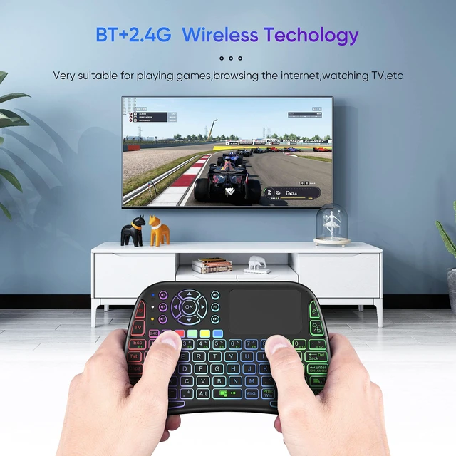 Alt view image 8 of 10 - Mini Voice Bluetooth Keyboard, Rechargeable Wireless Keyboard with Touchpad, Backlit Small Keyboard with IR Learning, 2.4G WiFi/BT5.0 Mode Connection for PC, TV Box, iOS, Android, Window, Mac OS