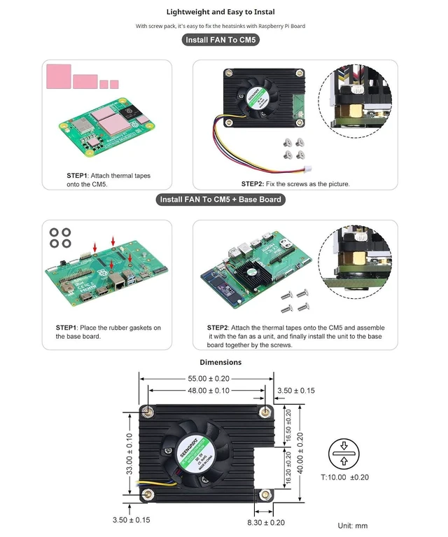 Alt view image 14 of 14 - All-in-One 3007 Cooling Fan for Raspberry Pi Compute Module 5 (CM5) - 5V PWM Speed Adjustable, Low Noise, Space Efficient, with Thermal Tapes, Fast Heat Dissipation