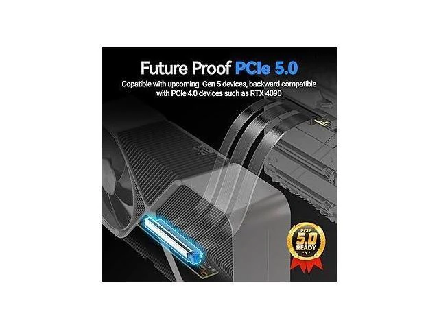 Alt view image 11 of 14 - PCIe 5.0 Riser Cable, GPU Vertical Mount Extension Cable, High-Speed 64GT/s 128GB/s Bandwidth,Compatible with PCIE 4.0/3.0, for RTX5090/RX8900 GPU Graphics Card, Black (200MM/ 20cm/ 0.65ft)
