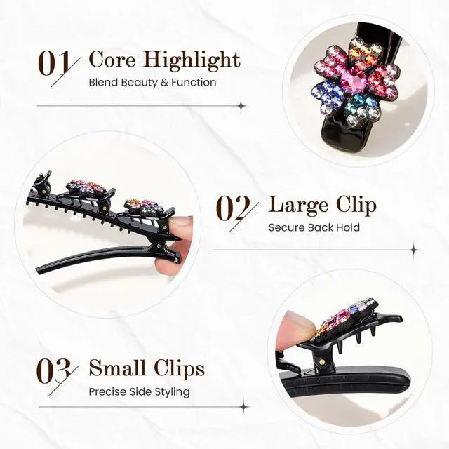 Alt view image 3 of 7 - Sparkling Crystal Stone Braided Hair Clips, 2026 New Rhinestone Hair Clips Hair Braid Clips, Girls/Women Hair Accessories for Styling Sectioning (22#)