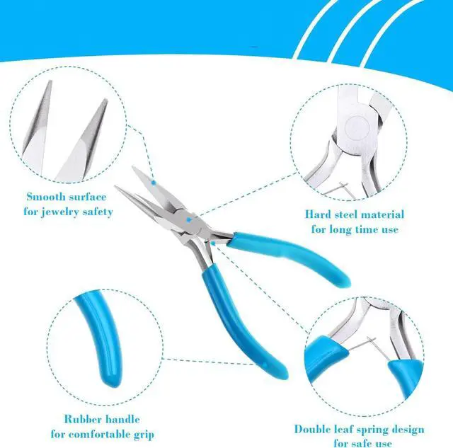Alt view image 3 of 7 - Sky Blue Mini Needle Nose Pliers - 4.5 Inch Jewelry Making Pliers With Comfort Grip Handle
