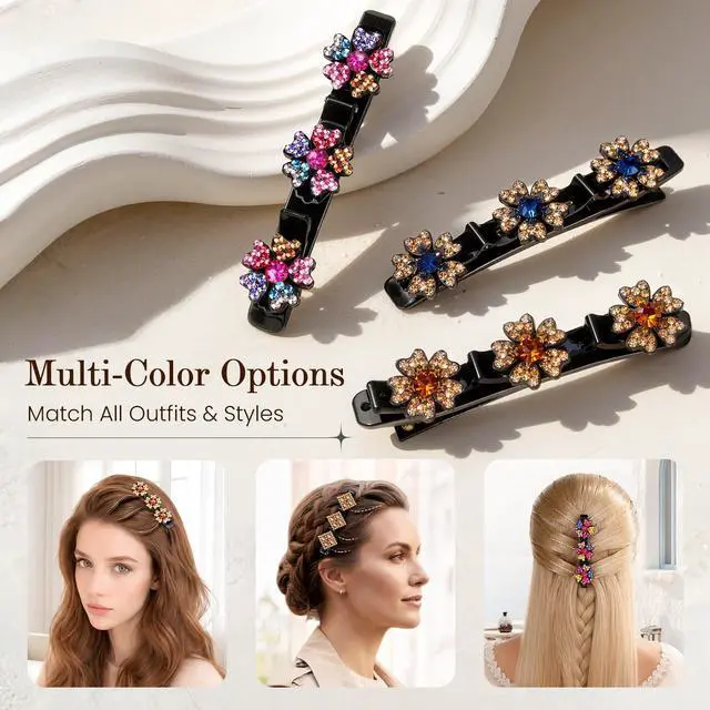 Alt view image 4 of 7 - Sparkling Crystal Stone Braided Hair Clips, 2026 New Rhinestone Hair Clips Hair Braid Clips, Girls/Women Hair Accessories for Styling Sectioning (22#)