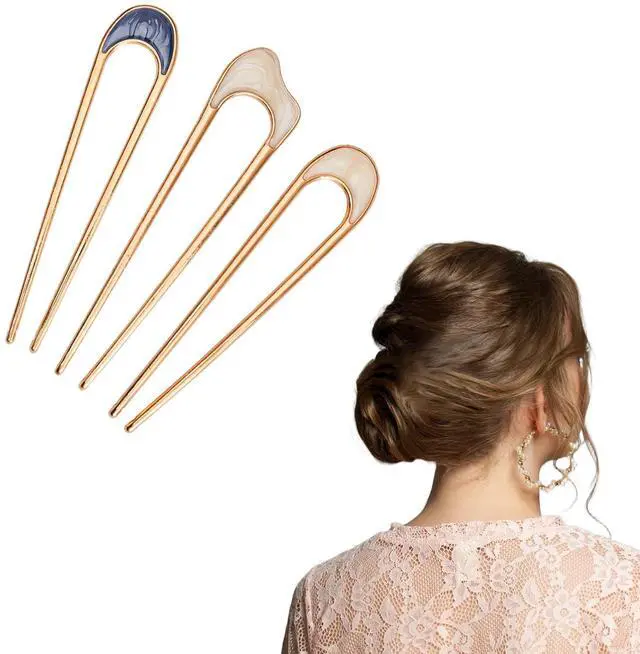Main image of 3pcs Metal French Hair Pins for Thick HairFrench Twist Hair Pin for Women Girls,U Shaped Hair Fork for Thick Hair,hair pins for buns,Large French Pins,Suitable for Hair Style (golden)
