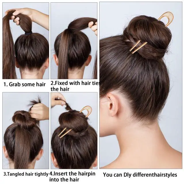Alt view image 6 of 7 - 3pcs Metal French Hair Pins for Thick HairFrench Twist Hair Pin for Women Girls,U Shaped Hair Fork for Thick Hair,hair pins for buns,Large French Pins,Suitable for Hair Style (golden)