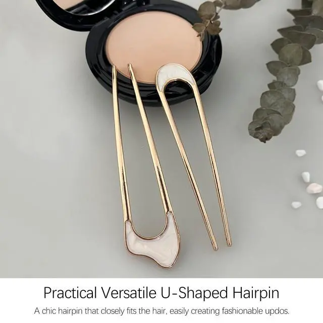 Alt view image 3 of 7 - 2PCS U-Shaped Hair Pins - Vintage Metal Hair Sticks with Natural Pearls for Elegant Hairstyles