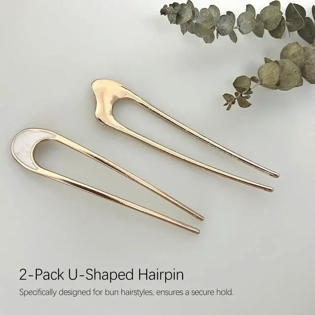 Alt view image 4 of 7 - 2PCS U-Shaped Hair Pins - Vintage Metal Hair Sticks with Natural Pearls for Elegant Hairstyles