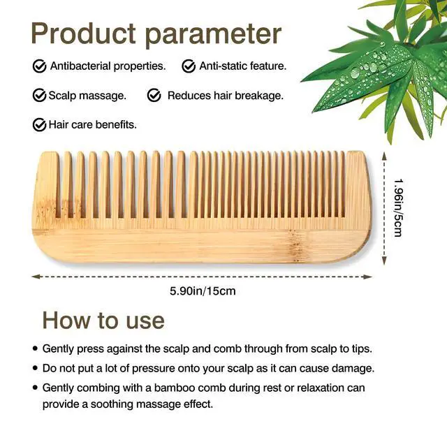 Alt view image 4 of 7 - Pure Bamboo Dual-Head Comb Wide & Fine Teeth for Gentle Grooming & Scalp Care