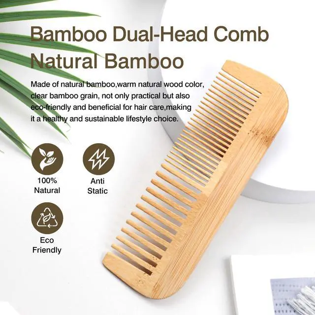 Alt view image 2 of 7 - Pure Bamboo Dual-Head Comb Wide & Fine Teeth for Gentle Grooming & Scalp Care