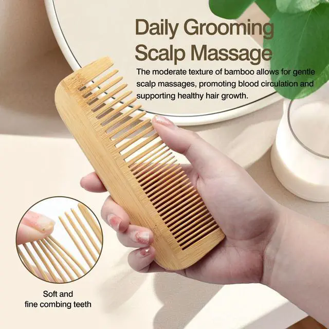 Alt view image 5 of 7 - Pure Bamboo Dual-Head Comb Wide & Fine Teeth for Gentle Grooming & Scalp Care