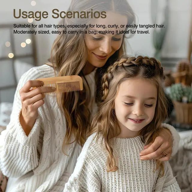 Alt view image 6 of 7 - Pure Bamboo Dual-Head Comb Wide & Fine Teeth for Gentle Grooming & Scalp Care