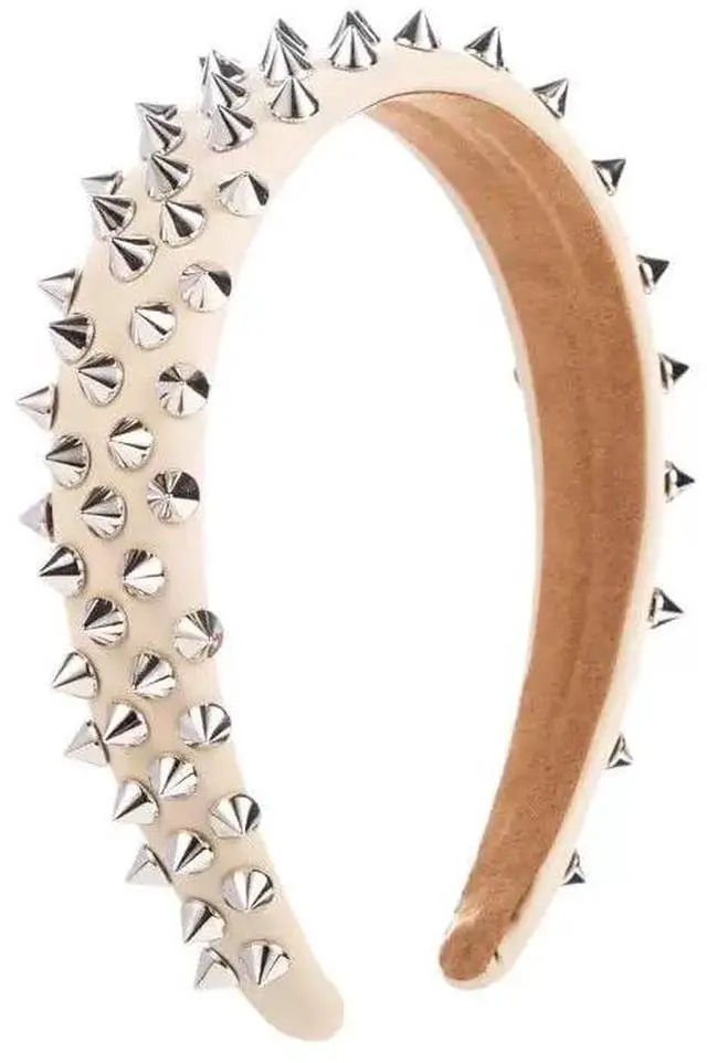 Main image of Punk Studded Headband, Rock Roll Hair Band, Spike Hair Clips for Halloween Cosplay Party (White)