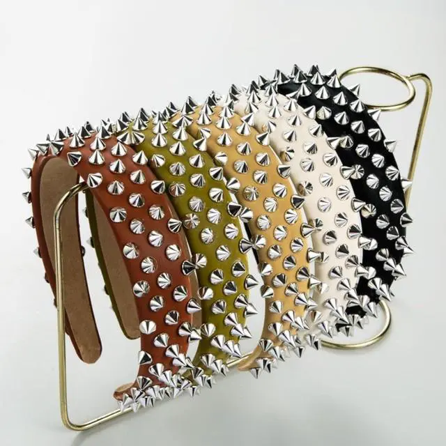 Alt view image 2 of 3 - Punk Studded Headband, Rock Roll Hair Band, Spike Hair Clips for Halloween Cosplay Party (White)